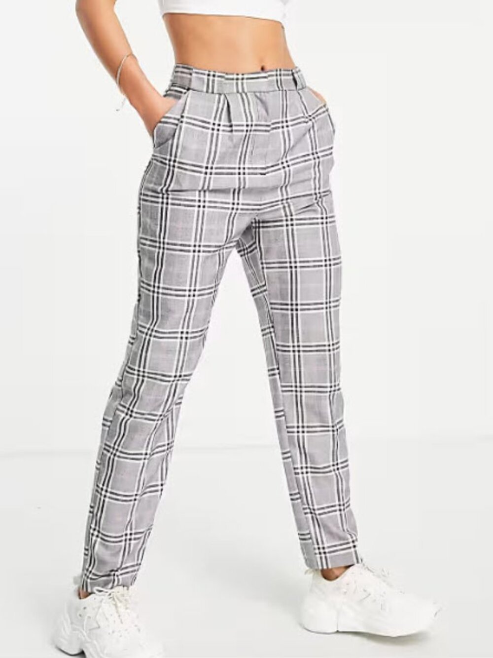 ASOS Design Grey and Purple Plaid tapered trouser pant - 14 Tall
